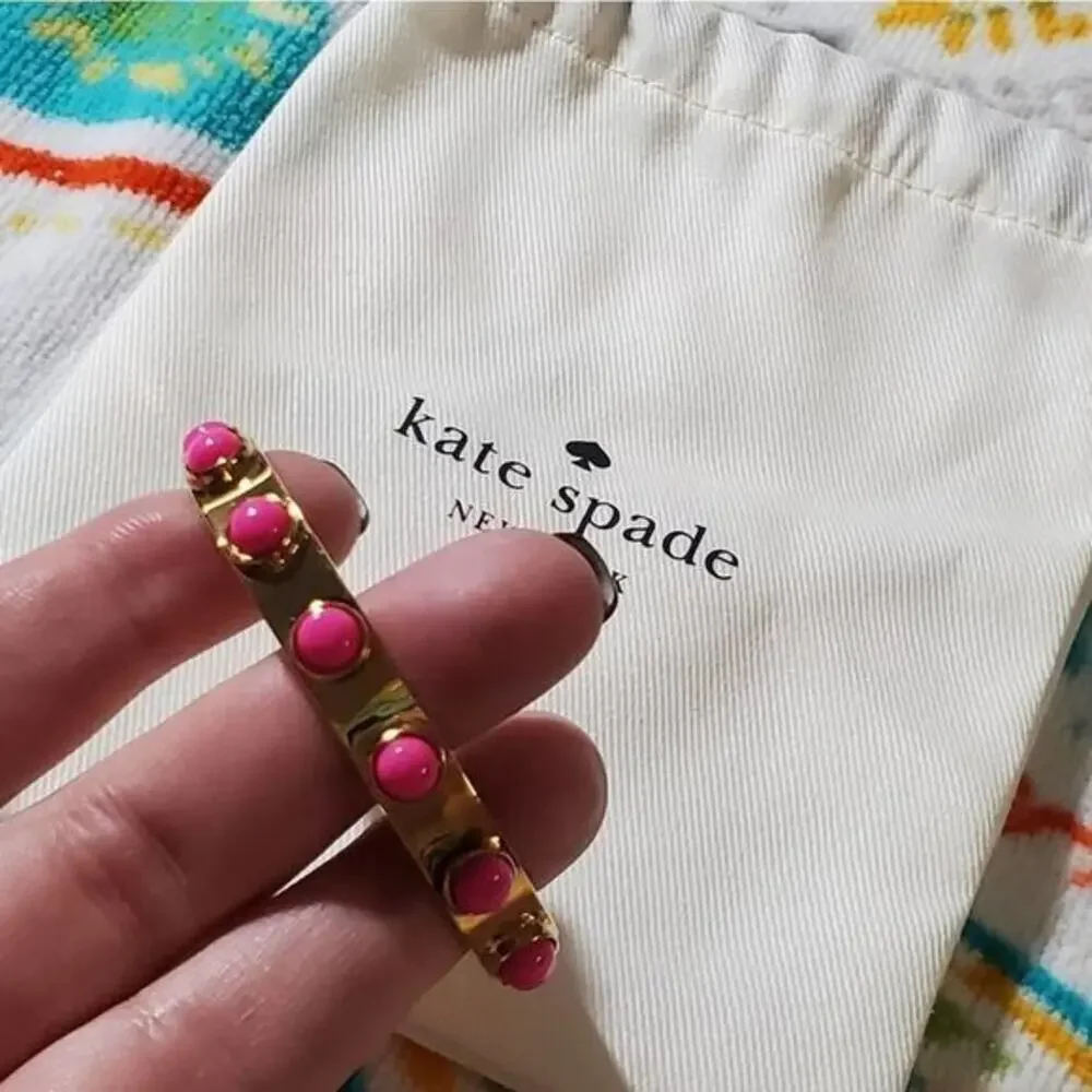 Kate Spade New York Gold Tone‎ Pink Cabochon Studded Cuff Bracelet with Dust Bag
